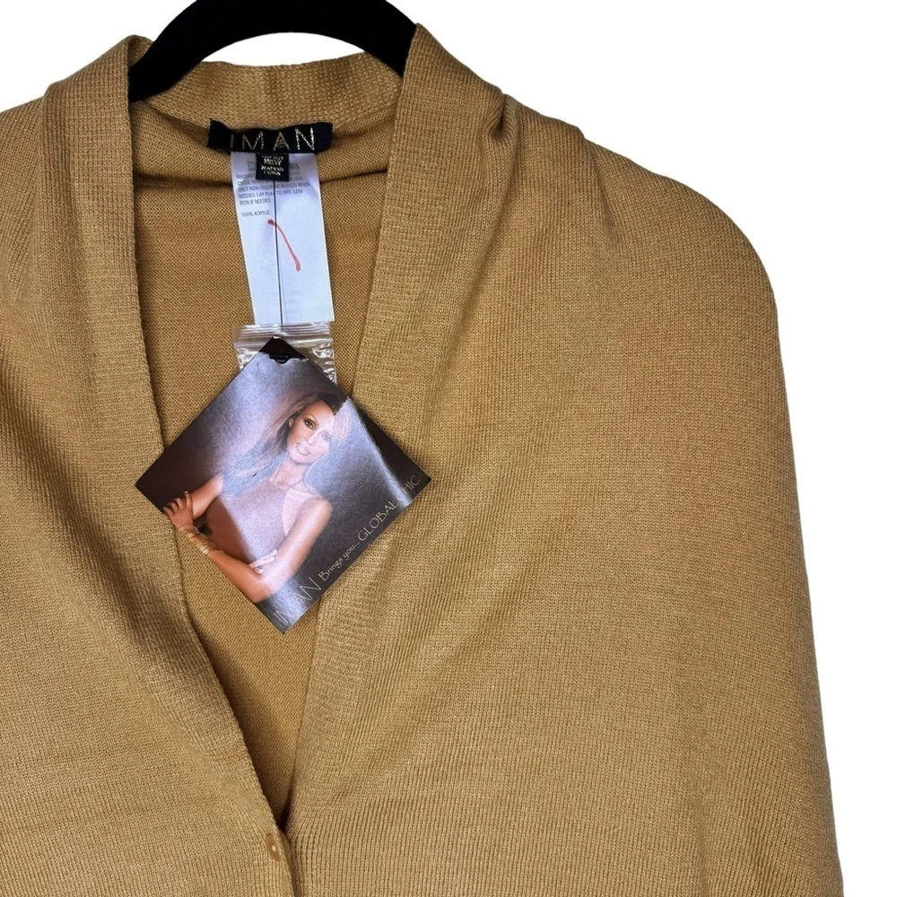 IMAN NWT Soft N’ Chic Multi Wear Button Front Wrap Sweater One Size in Tan